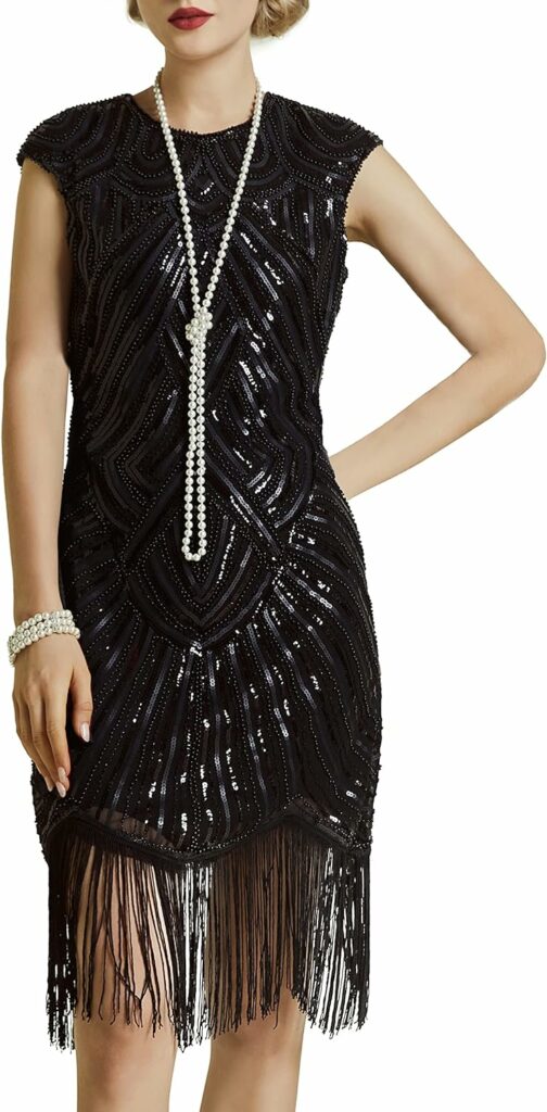 BABEYOND Womens Dress Full Sequins 20s Style Round Neck Inspired by Great Gatsby Costume Dress