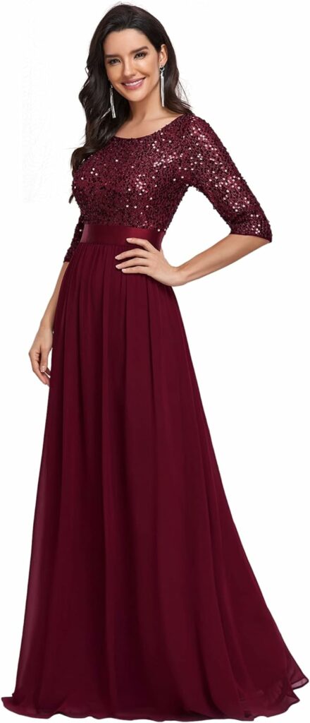 Ever-Pretty Womens Round Neck Sequin Maxi Dress Long Evening Dress 0685-AU