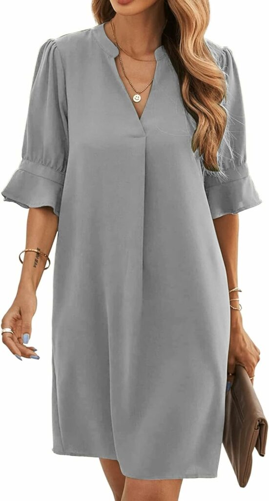 Famulily Womens V-Neck Half Sleeve Shirt Dress Elegant Summer Casual Plain Short Dress S-XXL