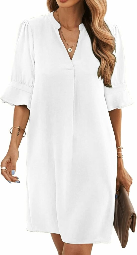 Famulily Womens V-Neck Half Sleeve Shirt Dress Elegant Summer Casual Plain Short Dress S-XXL