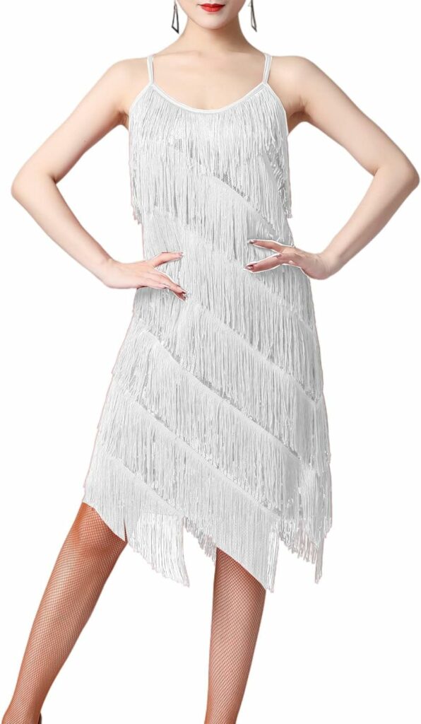 HAHAEMMA Womens Dress Halterneck Tassel 1920s Fringe Dress with Halter Great Gatsby Cocotail Party Flapper Dresses Fancy Dress Fringe Womens Costume Dress