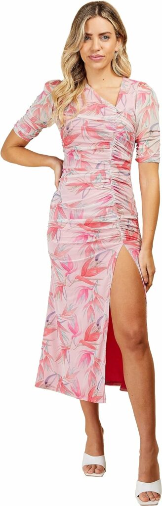 Little Mistress Womens Floral Asym Midi Cocktail Dress